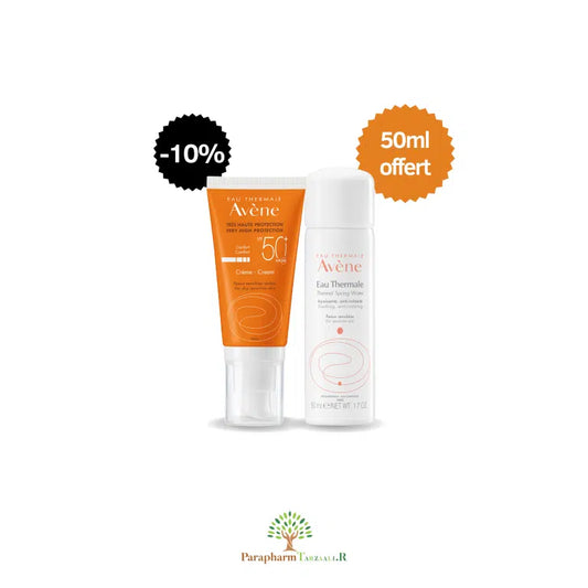Avène – Crème Solaire SPF 50+ 50 ml + Eau Thermale 50 ml OFFERTE